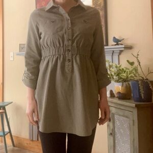 Pink Lily Sage Green Shirt Dress | Linen Cotton | Versatile Fit